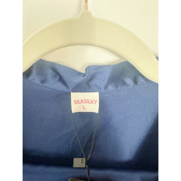 NWT 100% Silk Long Sleeve Navy Blue Pajama Set Size L - Picture 5 of 9